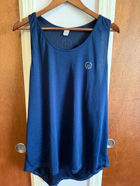 Neleus Blue Athletic Mesh Tank with Subtle Logo